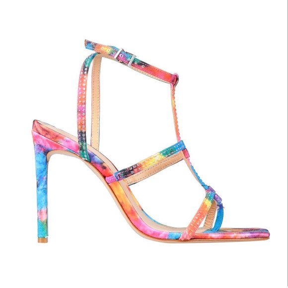 *HP* SCHUTZ multicolor spike heel Sandals leather sole ankle strap - Picture 1 of 13
